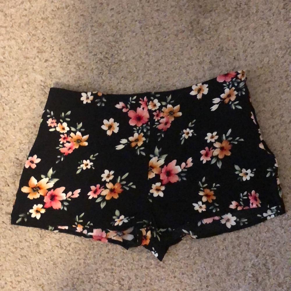 Black floral shorts